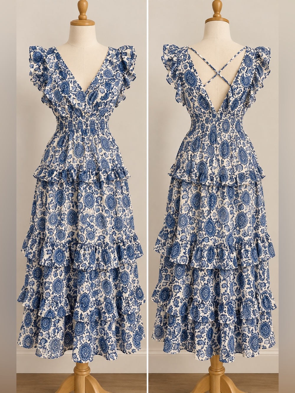Aqua Paisley Maxi Dress in Blue & White Size XS Like New